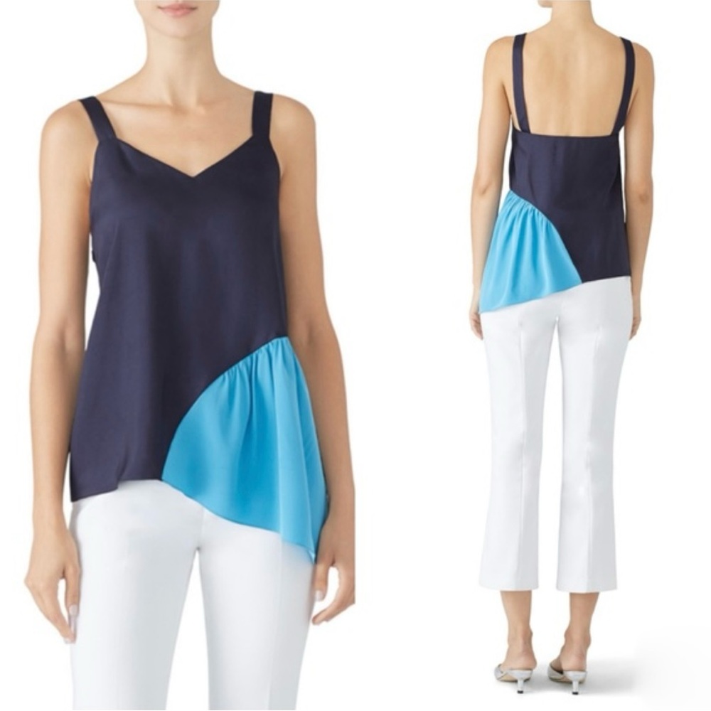 Tibi Blue Colorblock Shirred Cami size 2